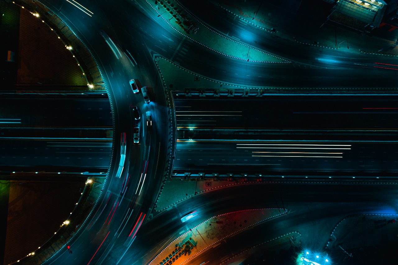 abstract cenital shot of highway at night